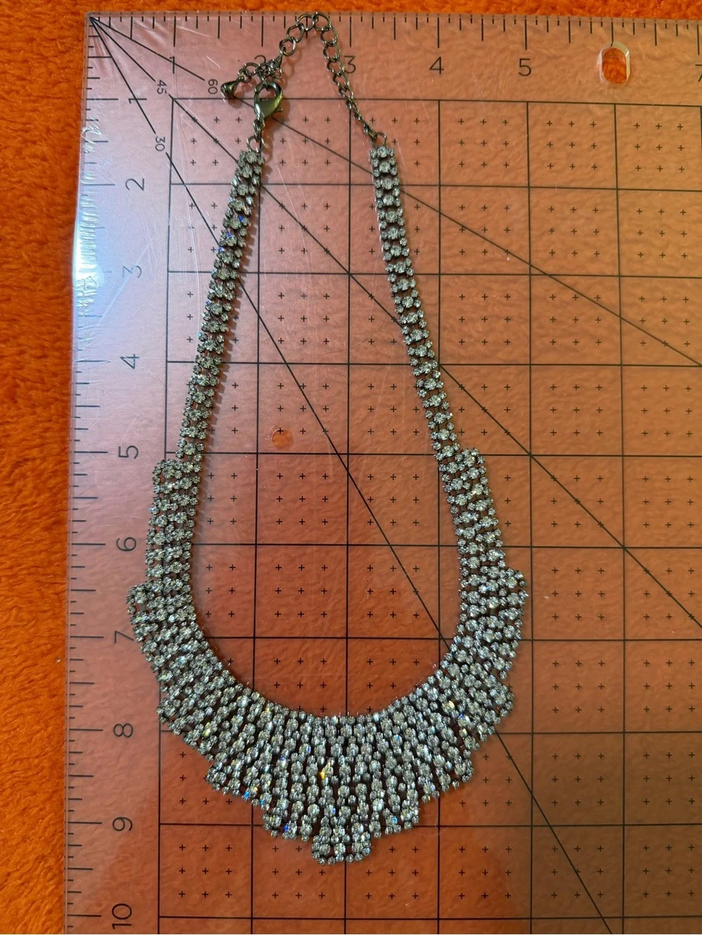 Vintage Clear Rhinestone Bib Necklace Silver Tone Waterfall Statement Bridal